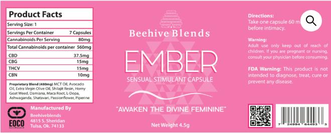 $40 | 219mg Ember Sensual Support Capsules | Bee Hive Blends |