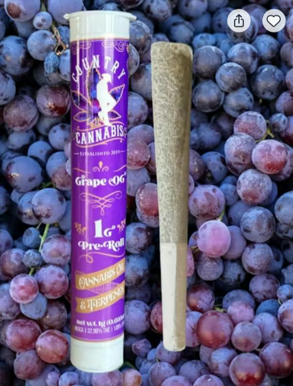 $8 | 1g Infused Preroll | Country Cannabis | Grape OG