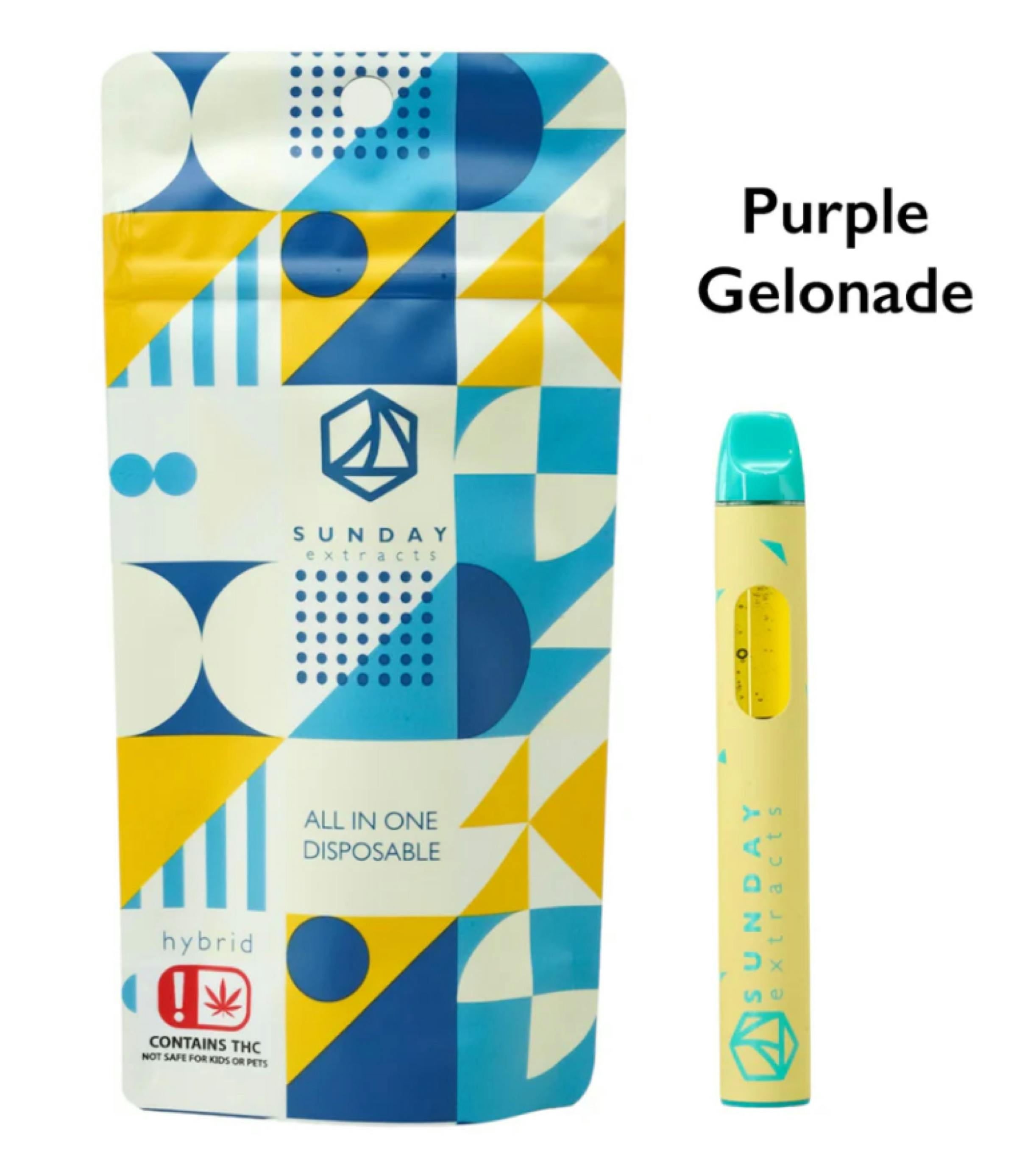 $28 | 2G Live Resin Disposable | Sunday Extracts | Purple Gelonade