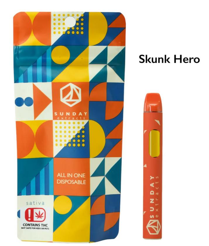 $28 | 2g Live Resin Disposable | Sunday Extracts | Skunk Hero