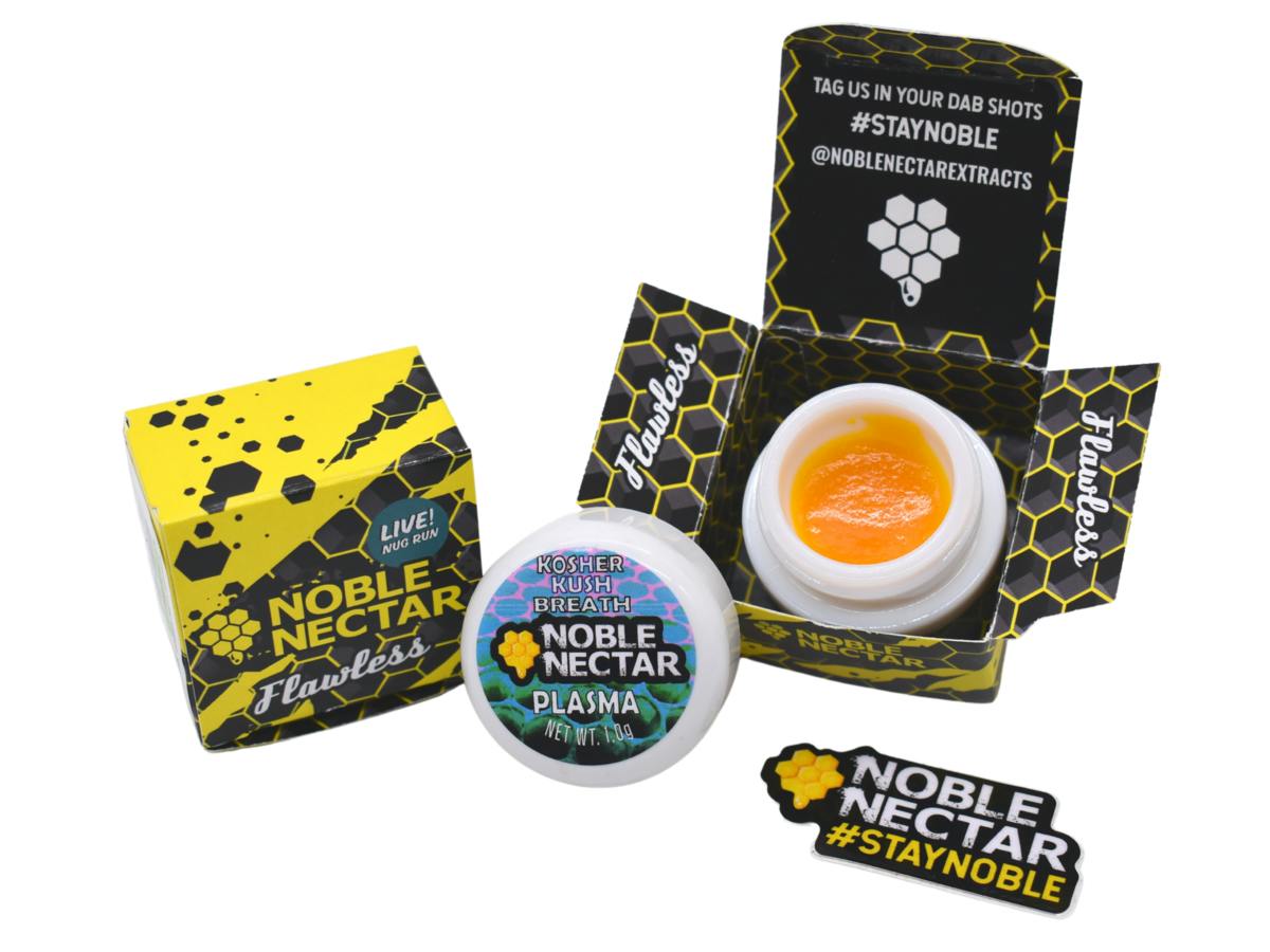 $18 | 1g Flawless Single Source Live Plasma | Noble Nectar | Kosher Kush Breath