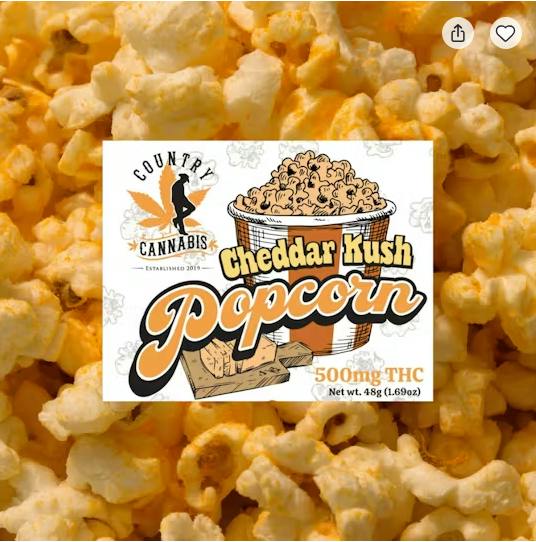 $12 | 500mg Cheddar Kush Popcorn | Country Cannabis |