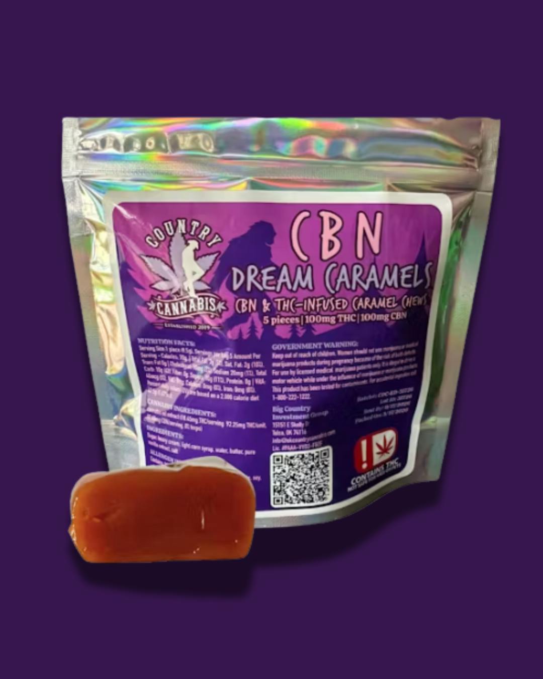 $10 | 100mg 1:1 THC/CBN Dream Caramel Chews | Country Cannabis |