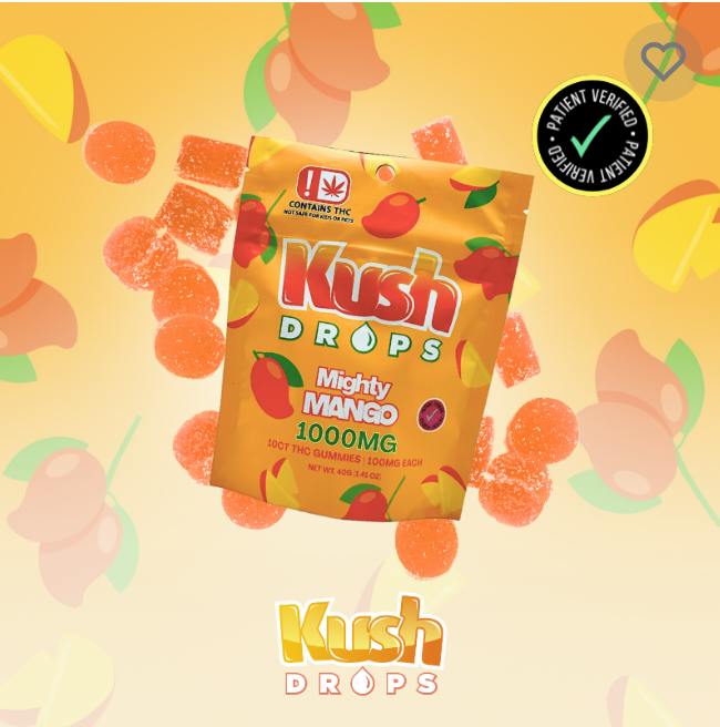 $12 | 1,000mg 10ct Gummy | Kush Drops | Mighty Mango