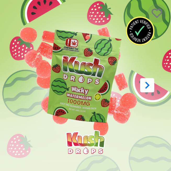 $12 | 1,000mg 10ct Gummy | Kush Drops | Wacky Watermelon