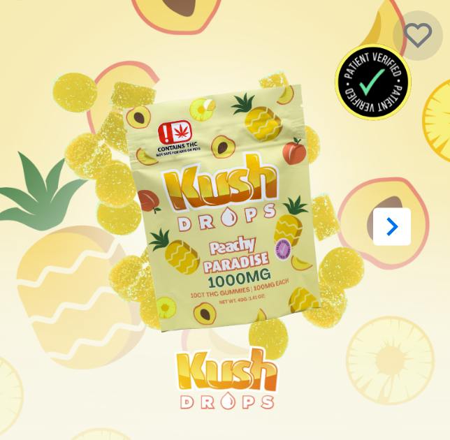 $12 | 1,000mg 10ct Gummy | Kush Drops | Peachy Paradise