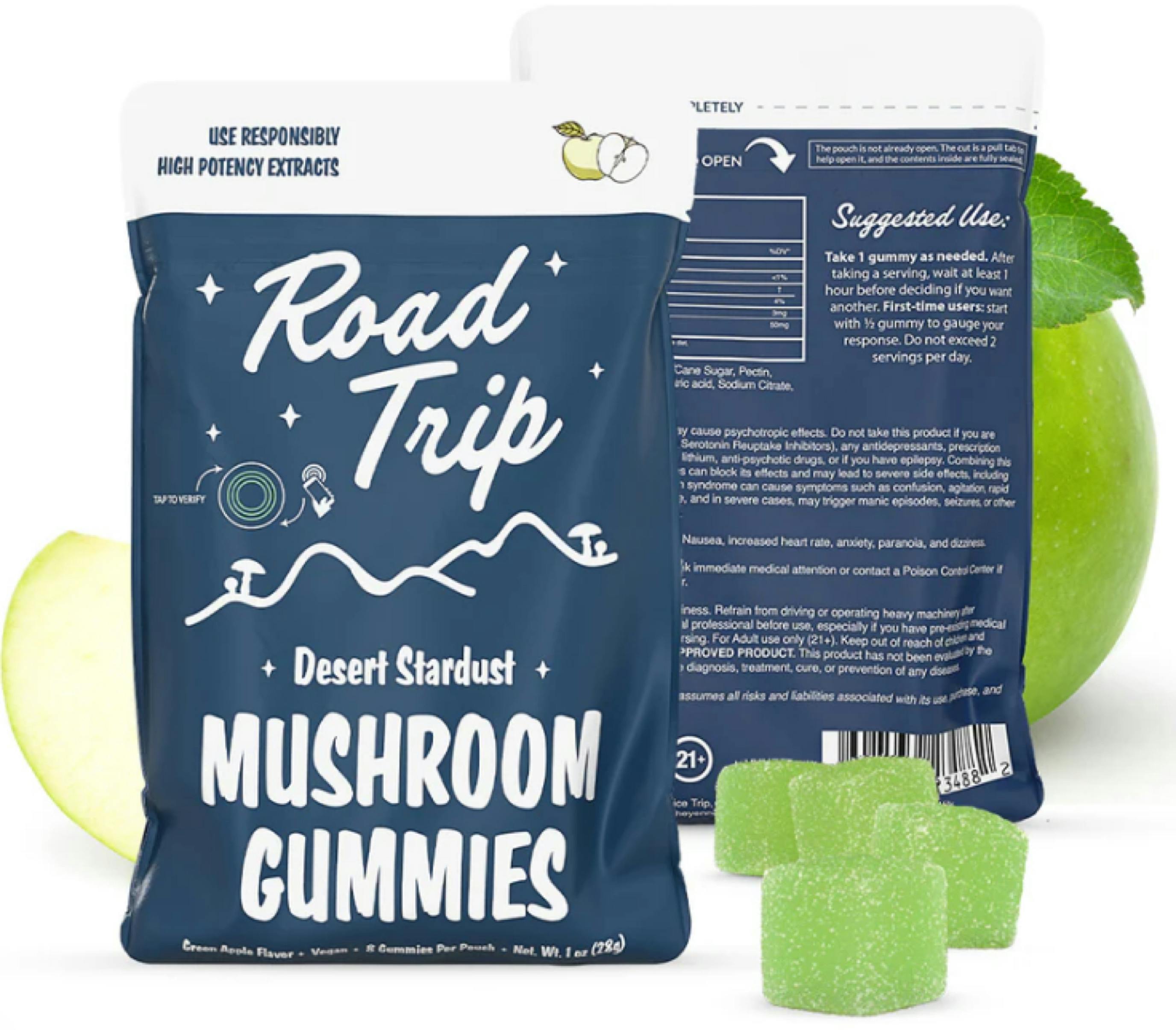 $35 | Road Trip Desert Star Dust Mushroom Gummies | Erth Wellness | Green Apple