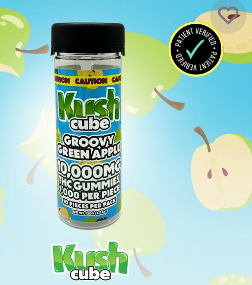 $70 | 10,000mg Single Gummy | Kush Cube | Groovy Green Apple