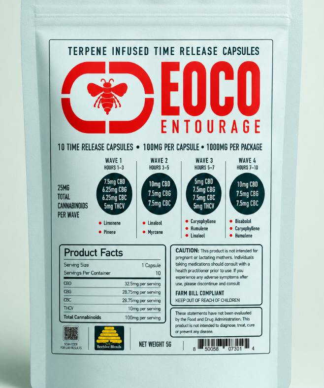 $30 | 1000mg Entourage 10pk Time Release Capsules | Bee Hive Blends |
