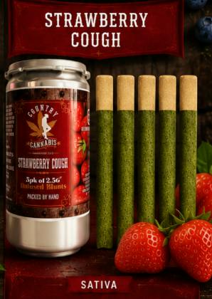 $60 | 5 Pack 2.5g Infused Blunts | Country Cannabis | Strawberry Cough