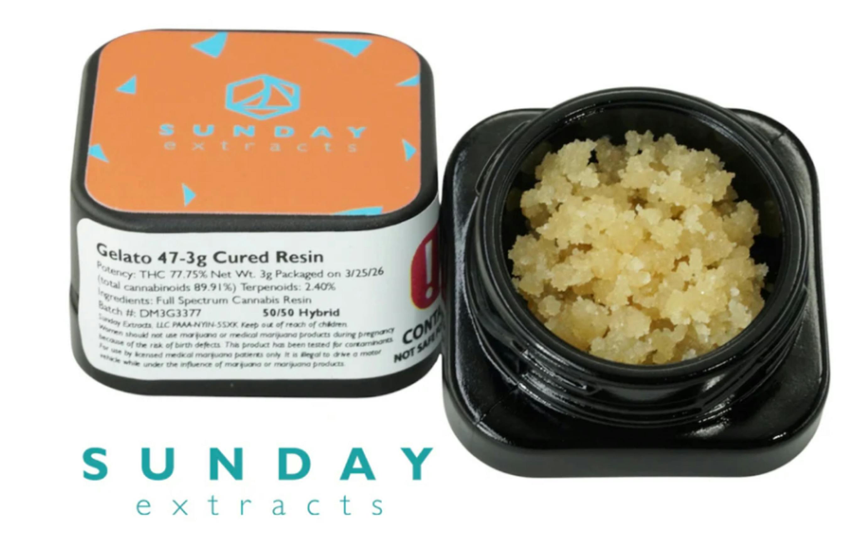 $25 | 3g Cured Resin Badder | Sunday Extracts | Gelato 47