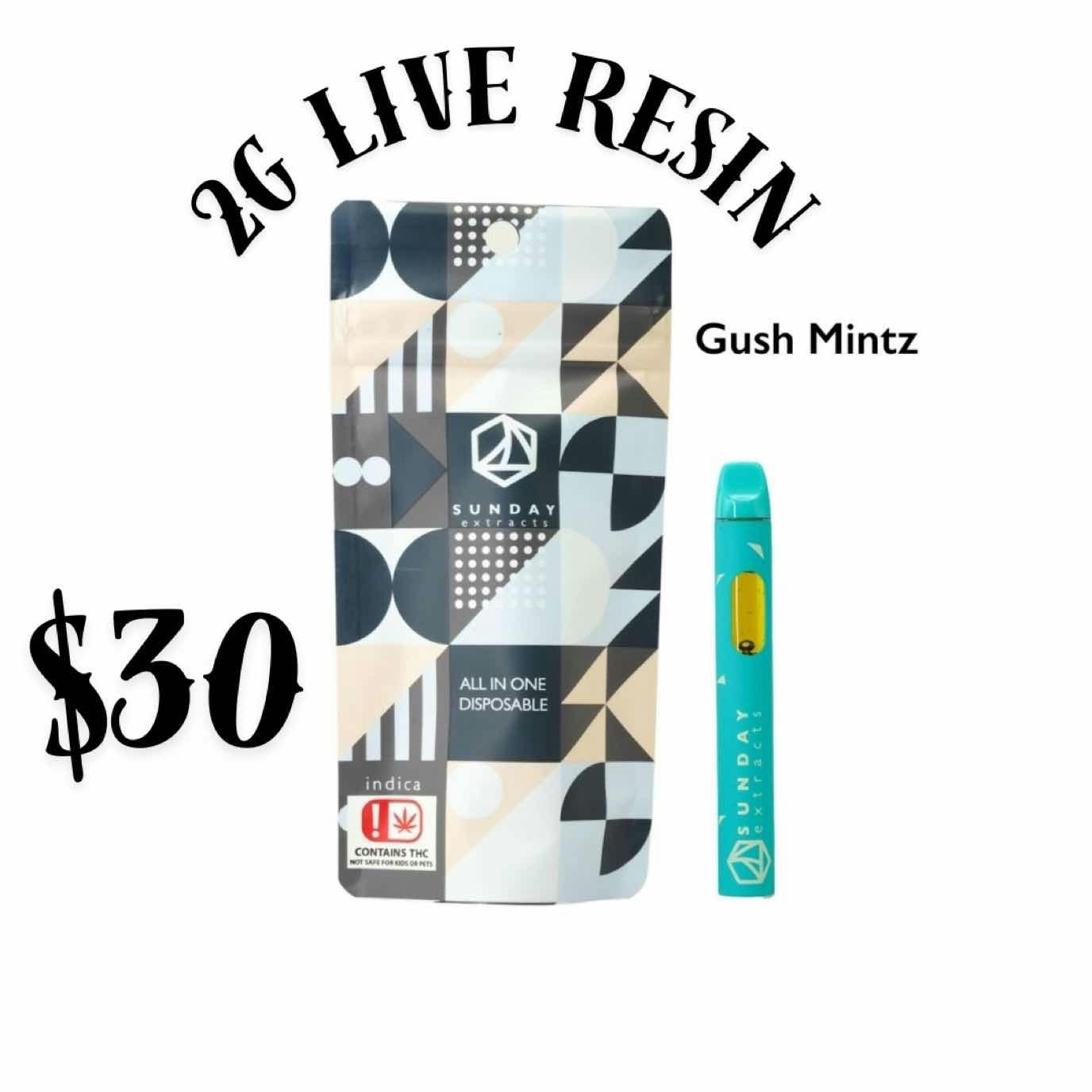$28 | 2g Live Resin Disposable | Sunday Extracts | Gush Mints