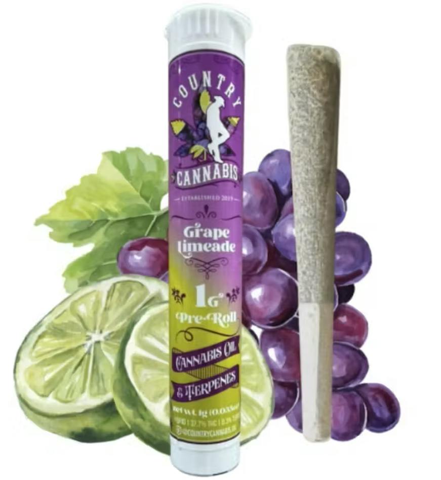 $8 | 1g Infused Preroll | Country Cannabis | Grape Limeade