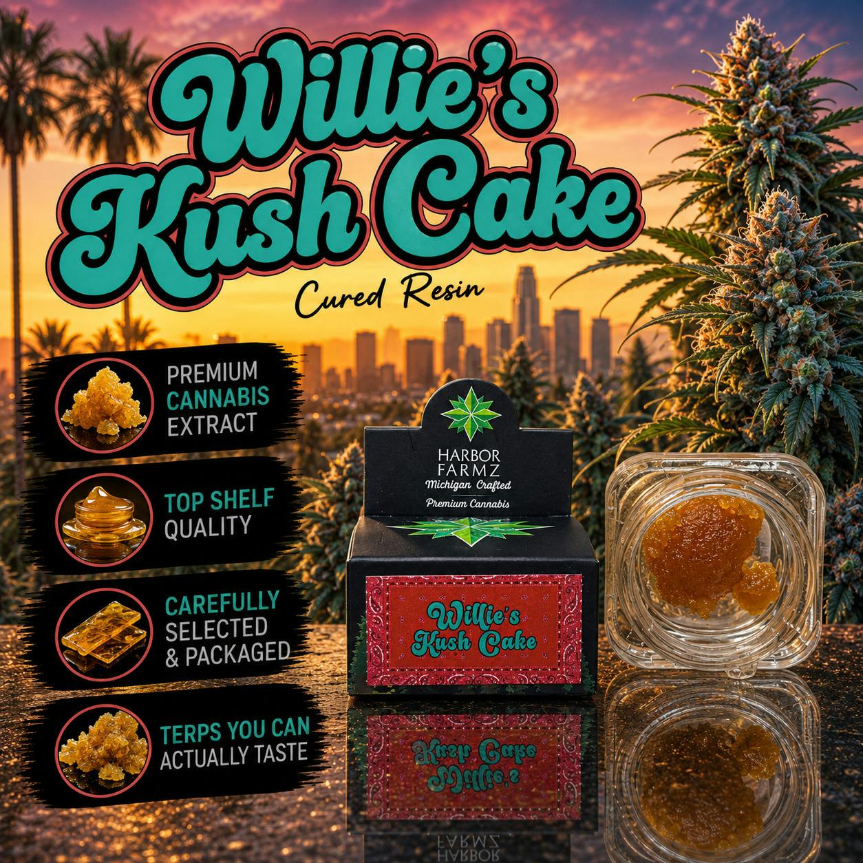 Harbor Farmz | Willies Kush Cake | Indica | 3.5G | Cured Resin | REC