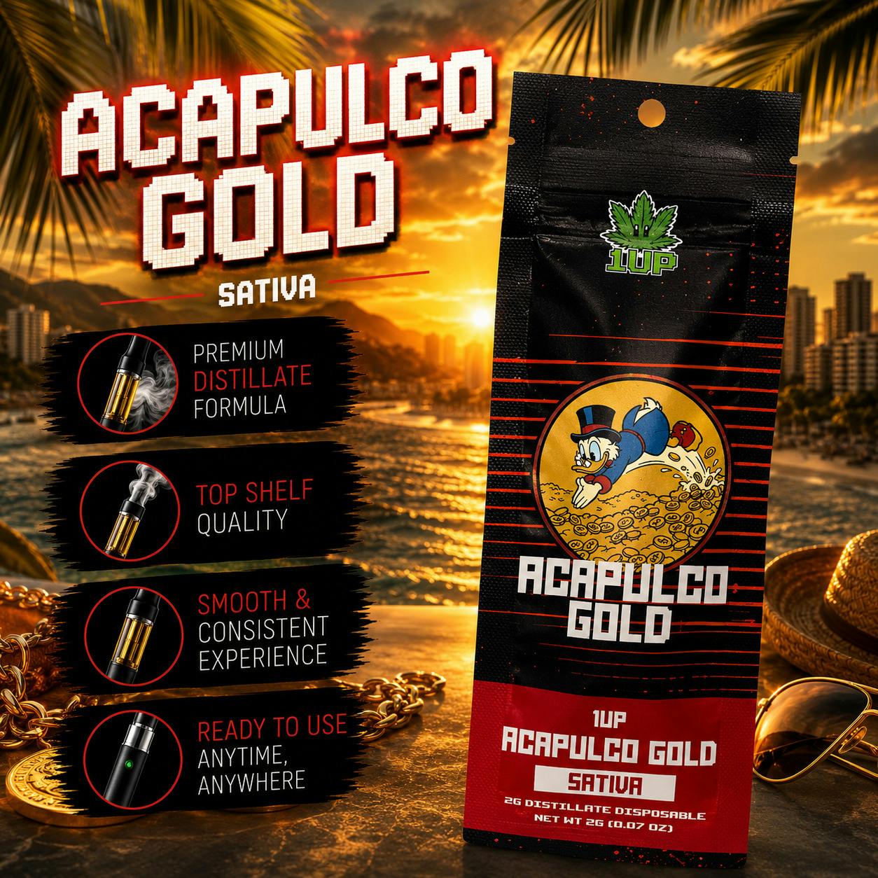 1UP | Acapulco Gold | Sativa | 2G | Disposable | REC cannabis product