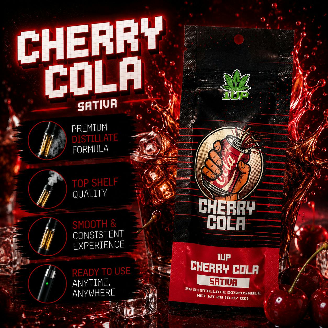 1UP | Cherry Cola | Sativa | 2G | Disposable | REC cannabis product