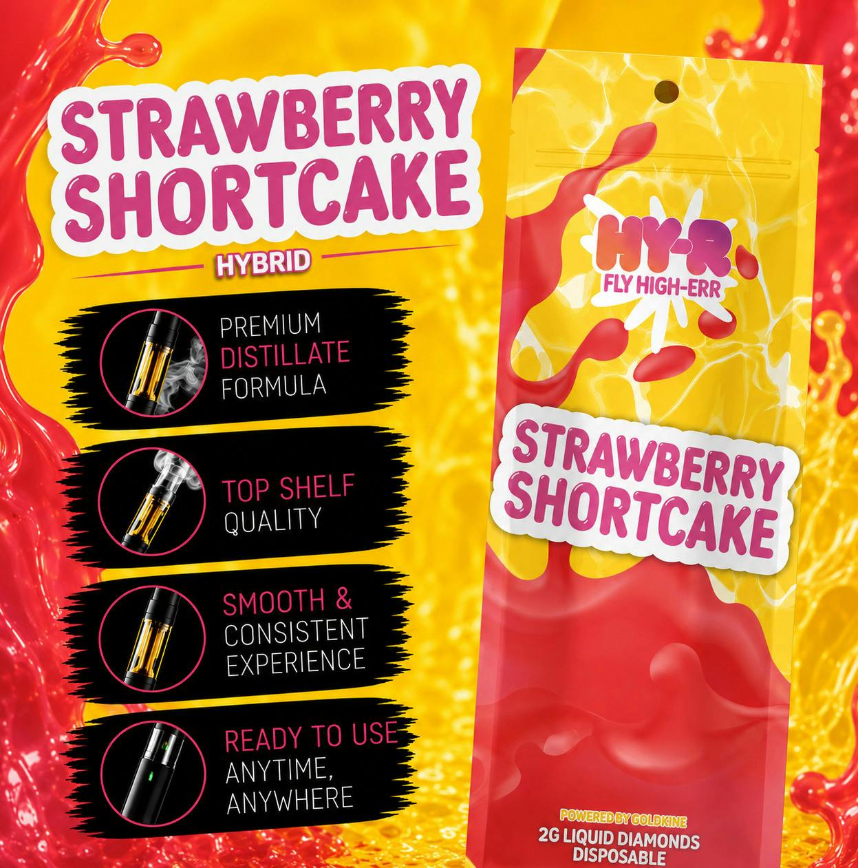 HY-R | Strawberry Shortcake | 2G | Disposable Vape | REC cannabis product