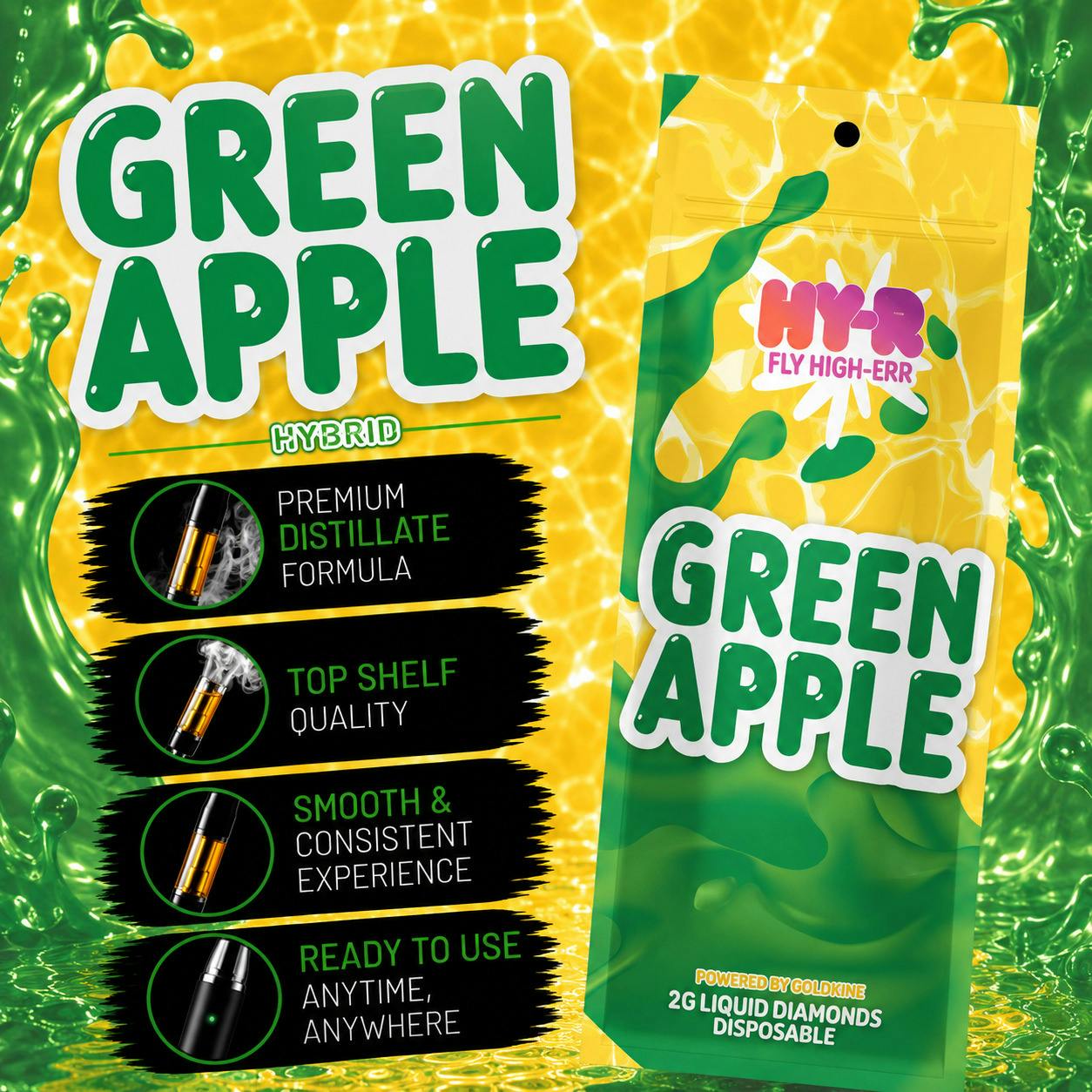 HY-R | Green Apple | 2G | Disposable Vape | REC cannabis product