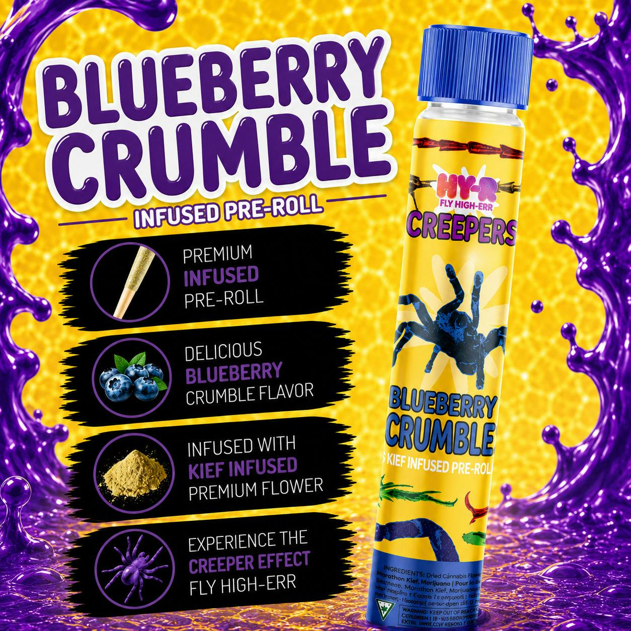 HY-R | Blueberry Crumble | 1G | Tarantula Infused Pre-Roll | REC