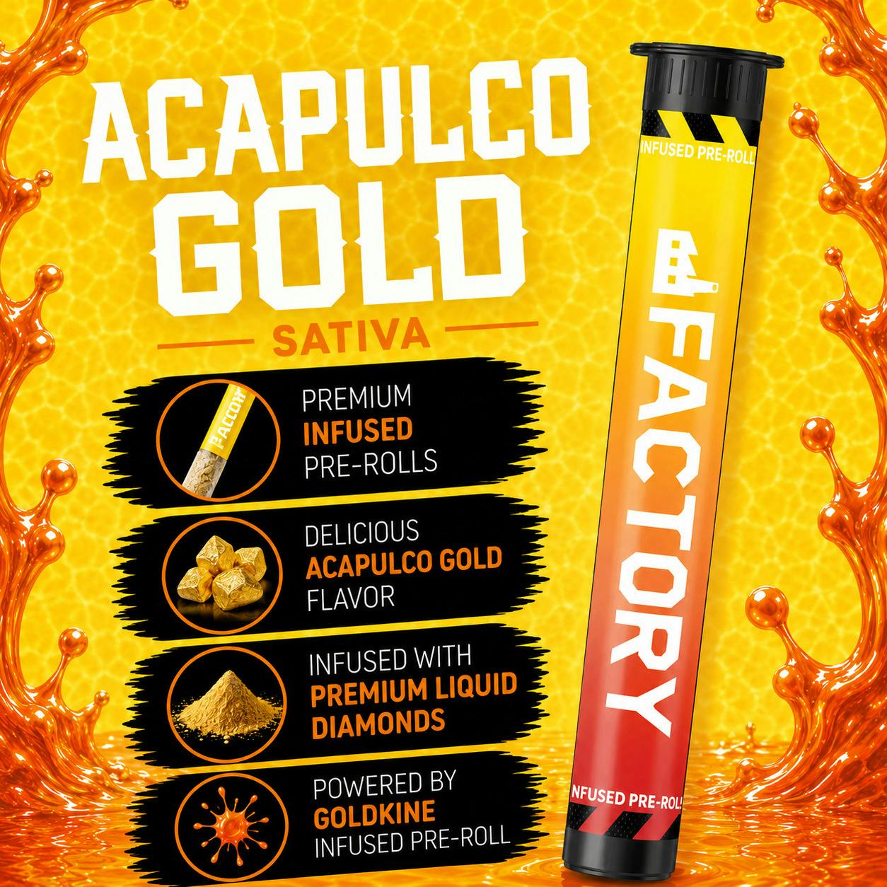 Factory | Acapulco Gold | Sativa | 1G | Infused Pre-Roll | REC at The H.U.B.