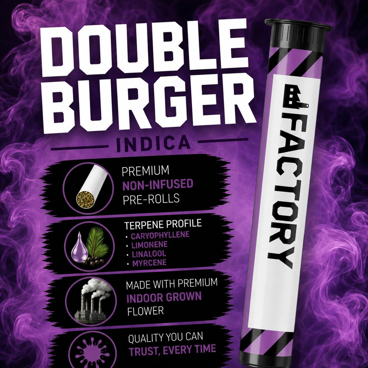 Factory | Double Burger | Indica | 1G | Pre-Roll | REC at The H.U.B.