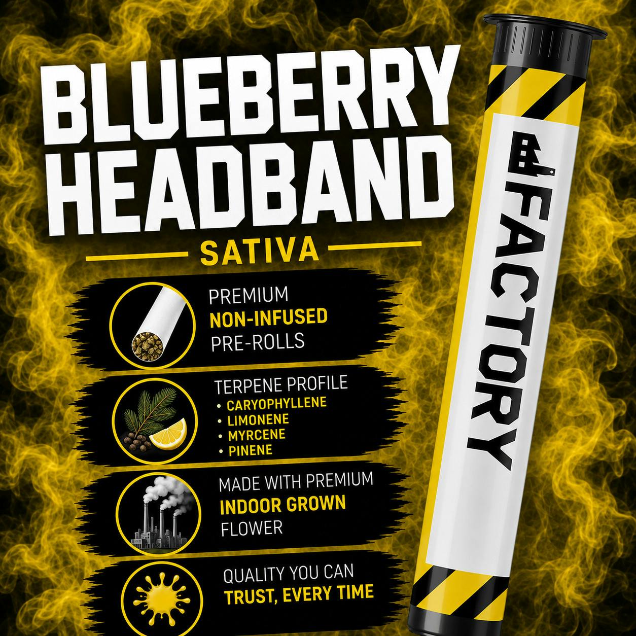 Factory | Blueberry Headband | Sativa | 1G | Pre-Roll | REC at The H.U.B.