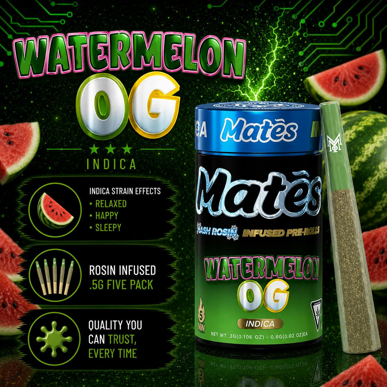 Watermelon OG | Infused Joints | 0.6g each | 5pk by Muha Meds