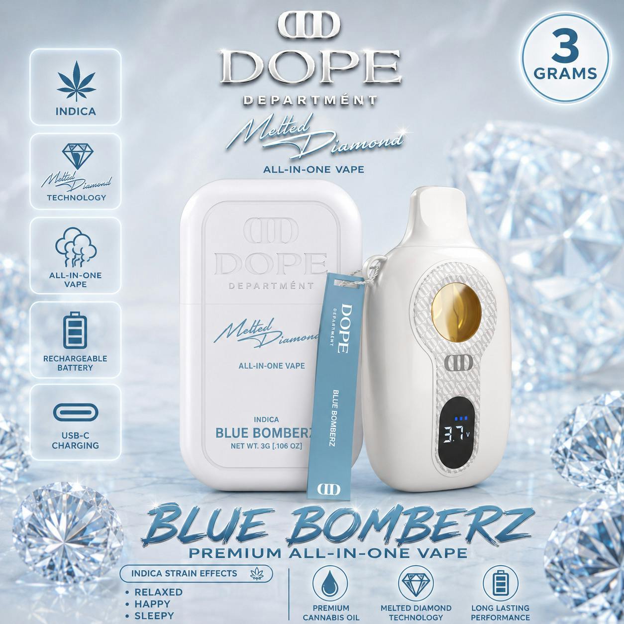 Dope Department | Blue Bomberz | 3G Melted Diamonds Disposable by Dope Department