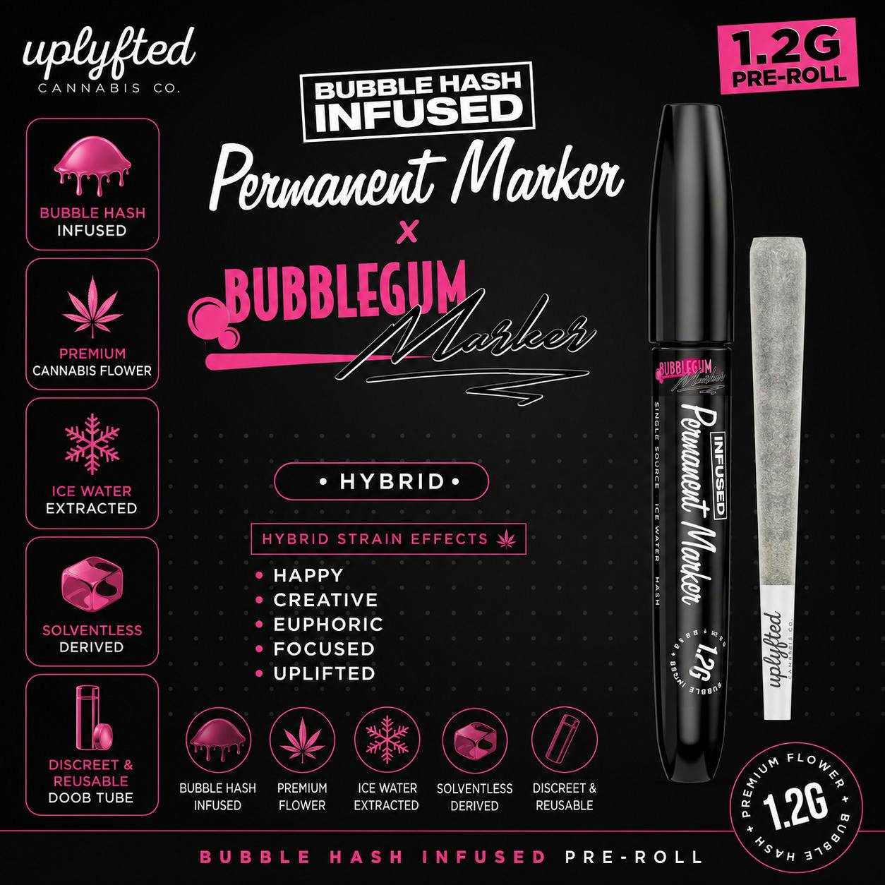 Permanent Marker x Bubblegum Marker | Bubble-Hash Infused Joint | 1.2g by Uplyfted Cannabis Co