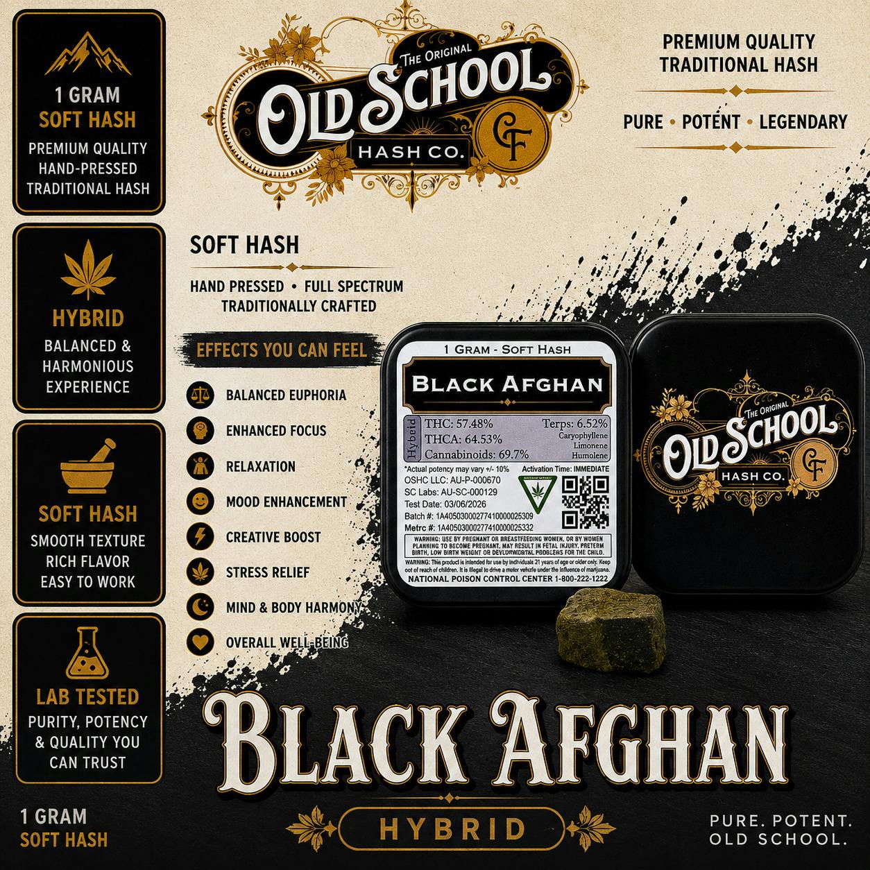Black Afghan | Ice Water Hash | 1g by Old School Hash Co.