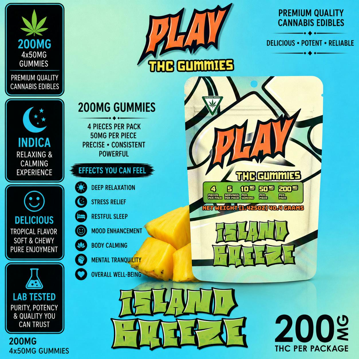 Play | Island Breeze | Gummies | 200mg | 4pk at The H.U.B.