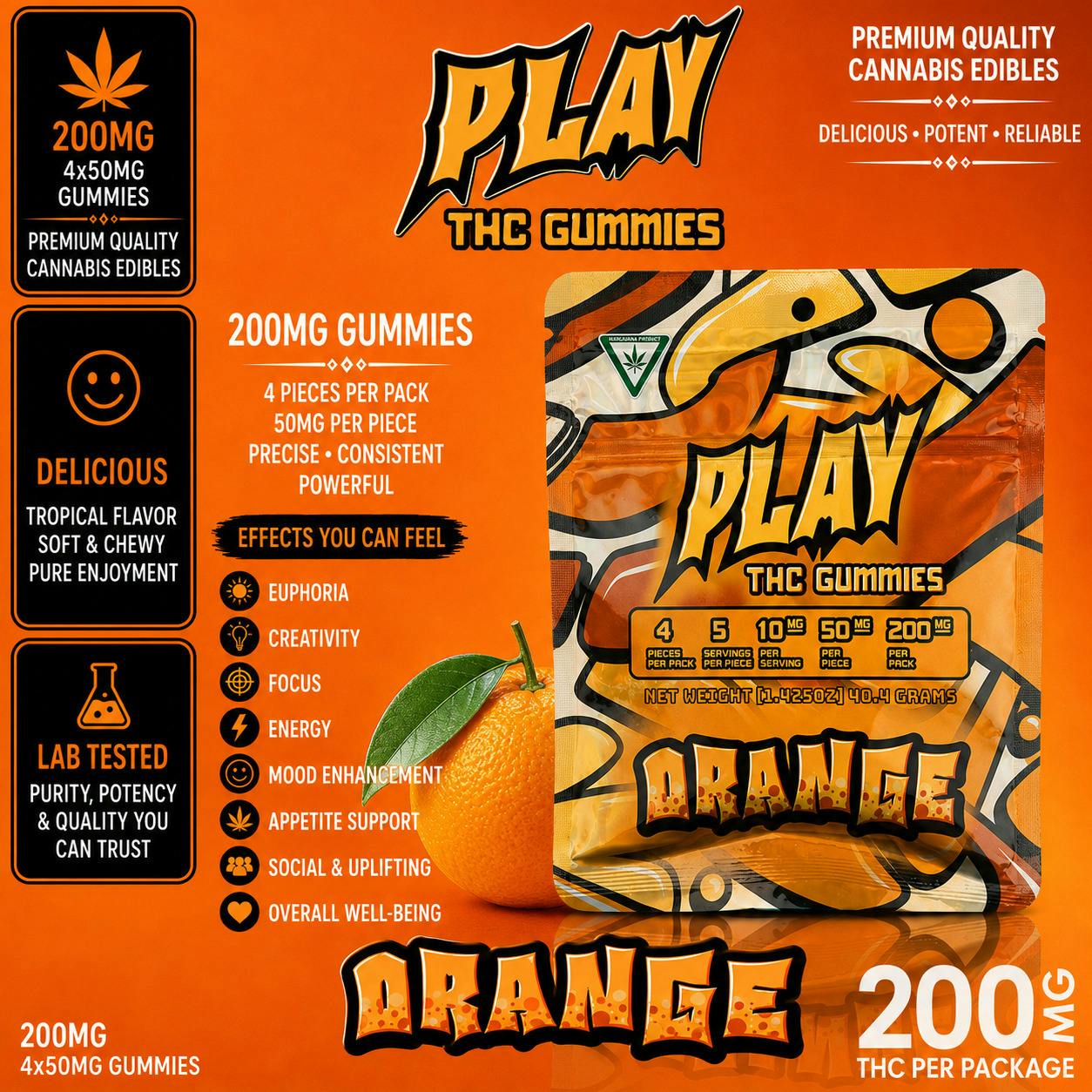 PLAY | Orange | 200MG | Gummies | REC at The H.U.B.