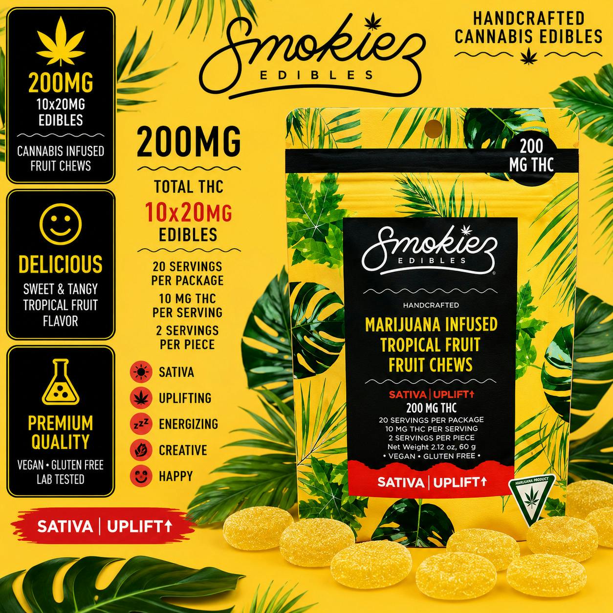 Smokiez I Sweet Tropical Fruit | Sativa | 200mg Gummies | REC