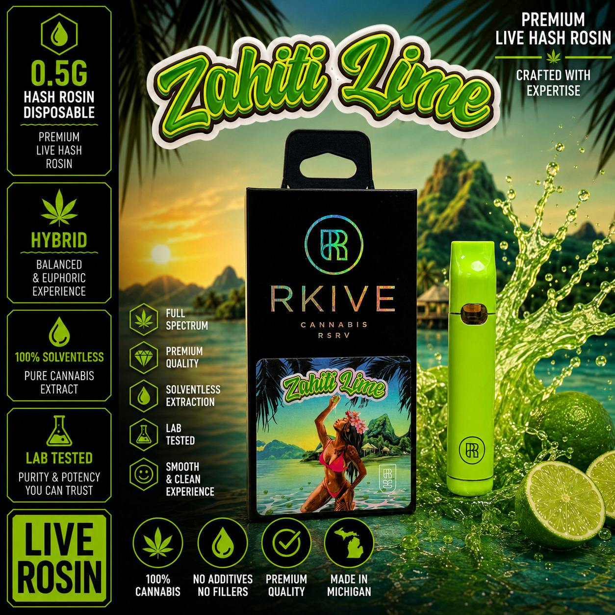 Zahiti Lime | Live Rosin Disposable | 0.5g by Rkive Reserve