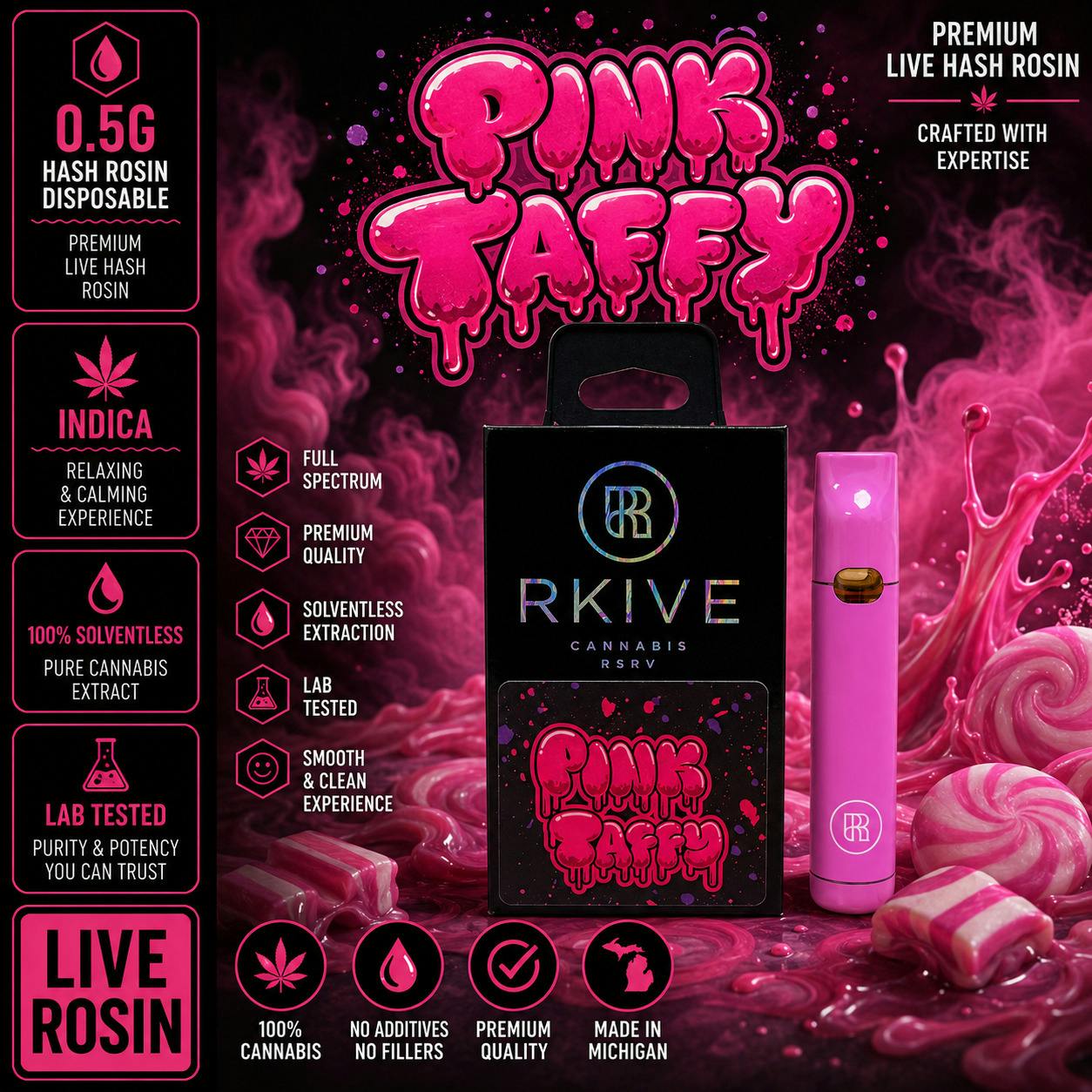 Pink Taffy | Live Rosin Pod | 0.5g by Rkive Reserve