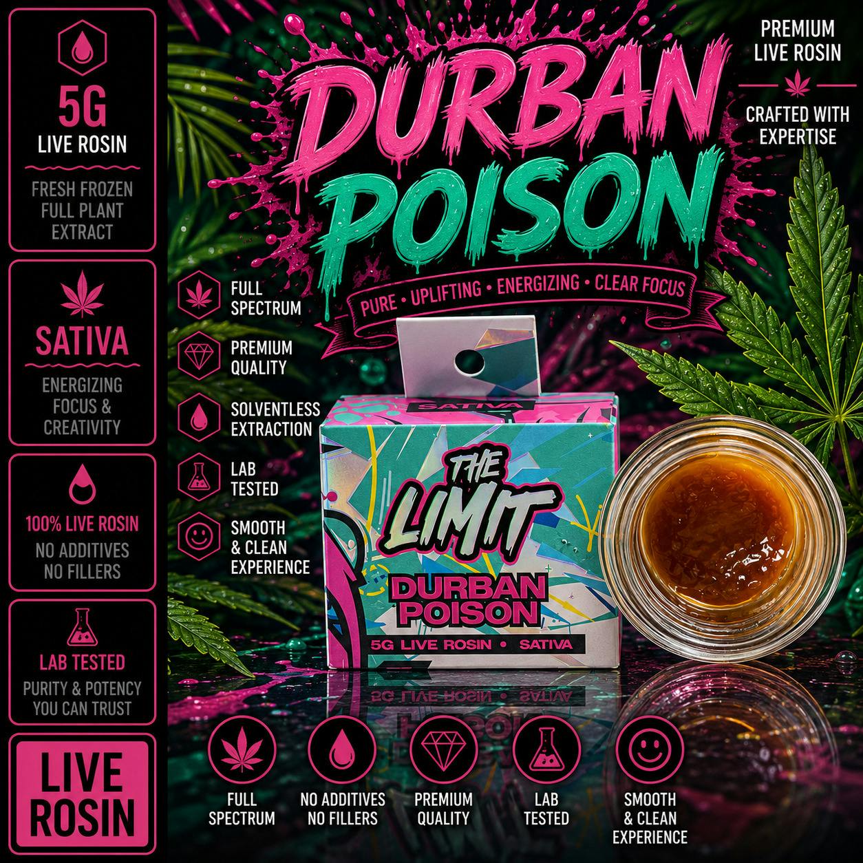 The Limit | Durban Poison | Sativa | 5G | Hash Rosin | REC