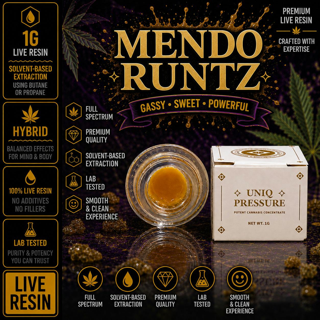 UNIQ PRESSURE | Mendo Runtz | Hybrid | 1G | Live Resin | REC at The H.U.B.