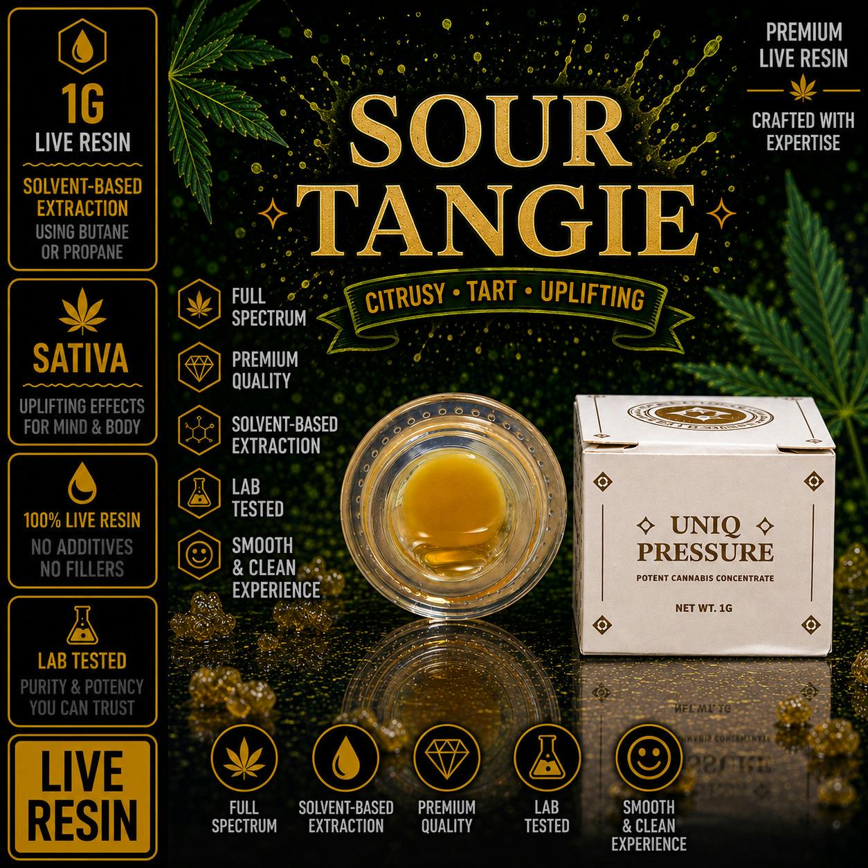 UNIQ PRESSURE | Sour Tangie | Sativa | 1G | Live Resin | REC at The H.U.B.