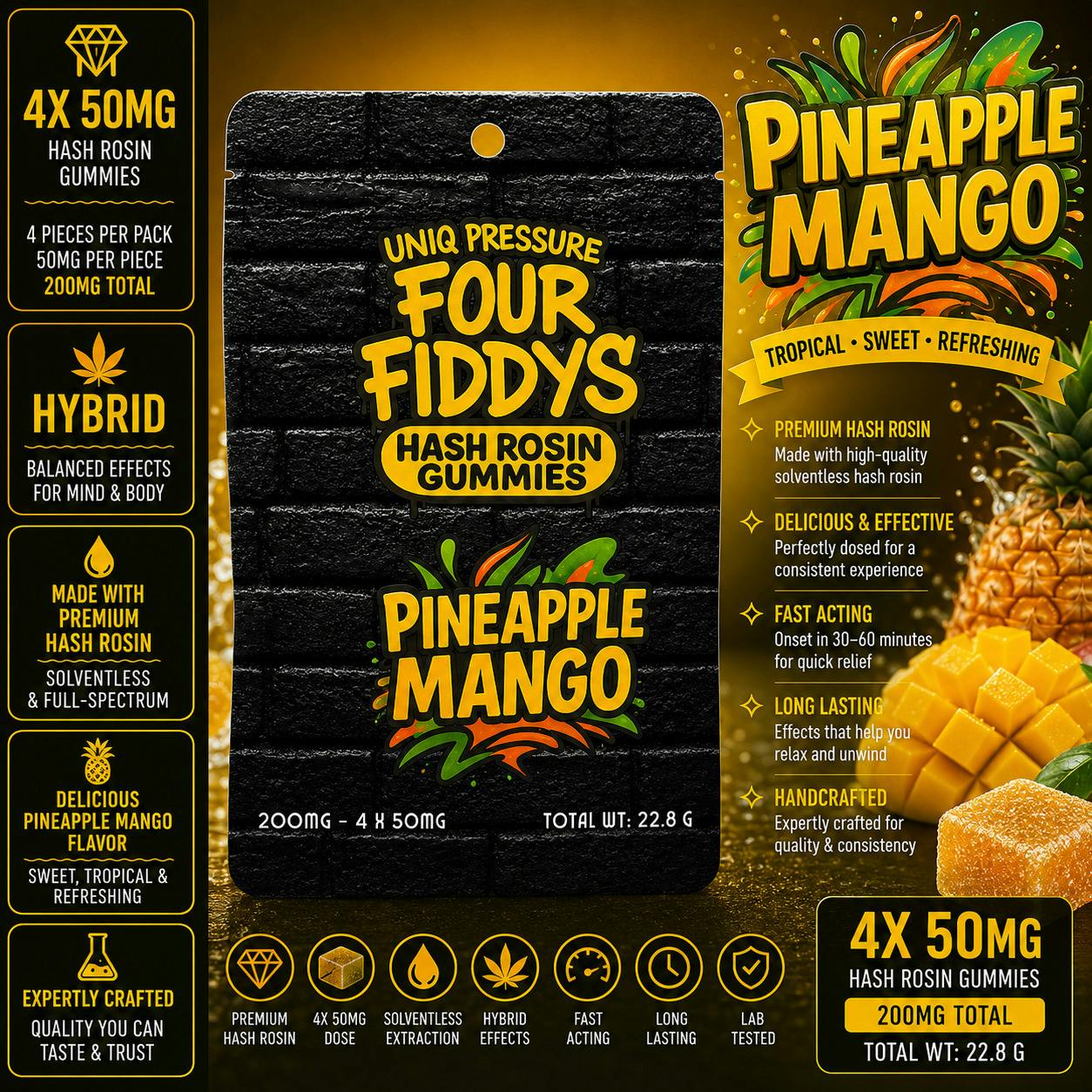 Pineapple Mango Gummies | 4pk | 50mg/ea by Uniq Pressure