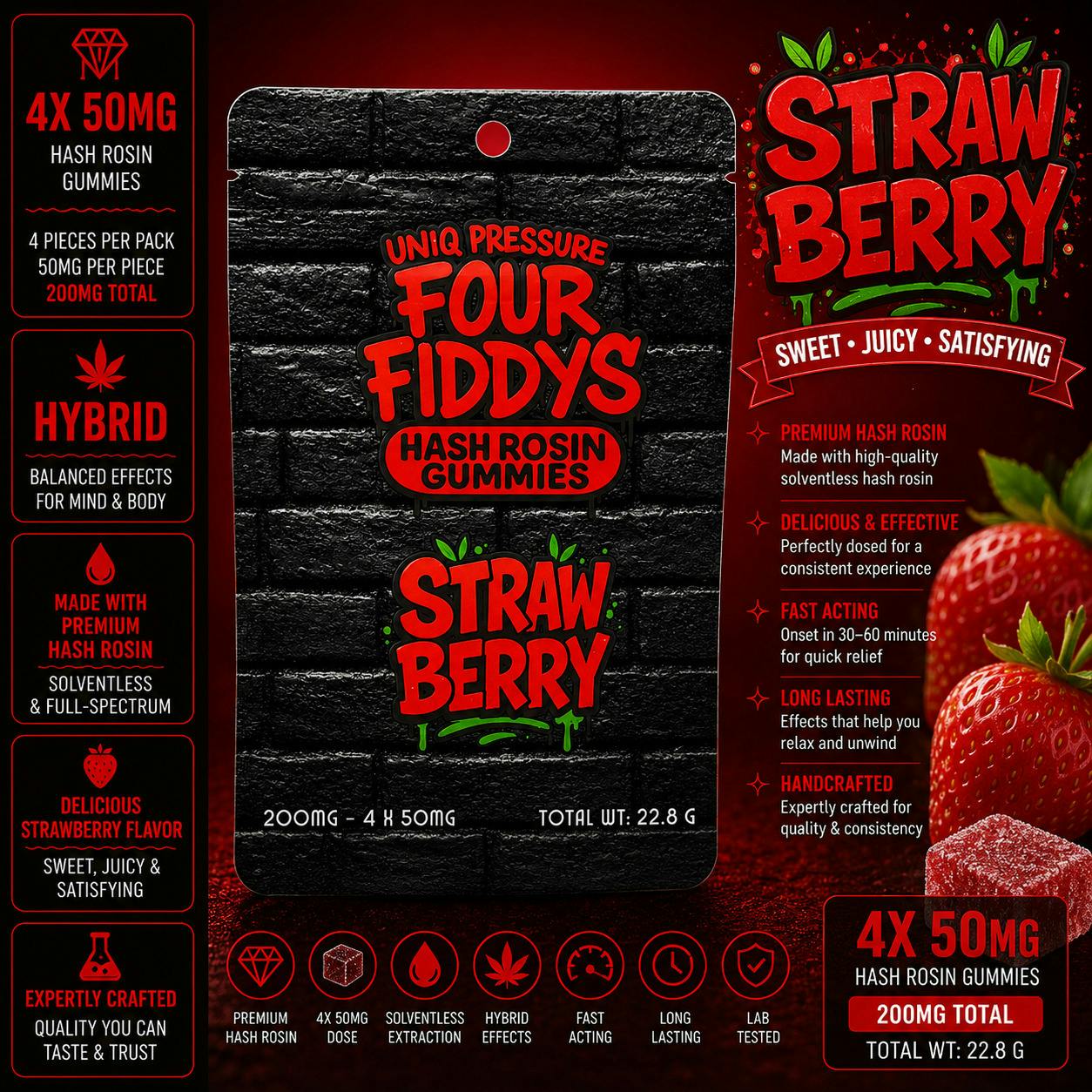 Strawberry Gummies | Gummies | 4pk | 50mg/ea by Uniq Pressure