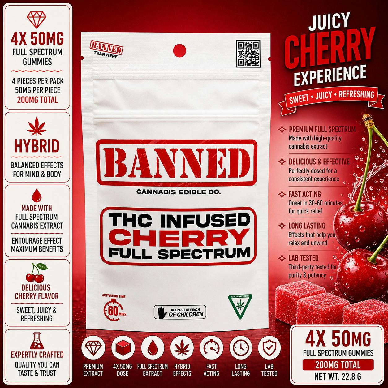 CHERRY GUMMY CLUSTERS 200MG | 4 PACK by Banned Edible Co