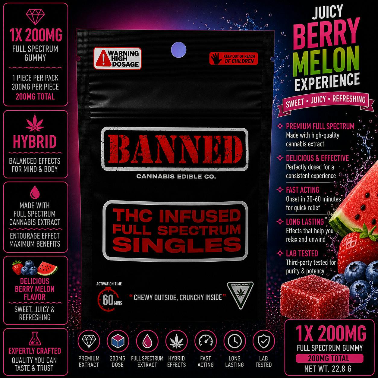 BERRY MELON SINGLE GUMMY 200MG at The H.U.B.