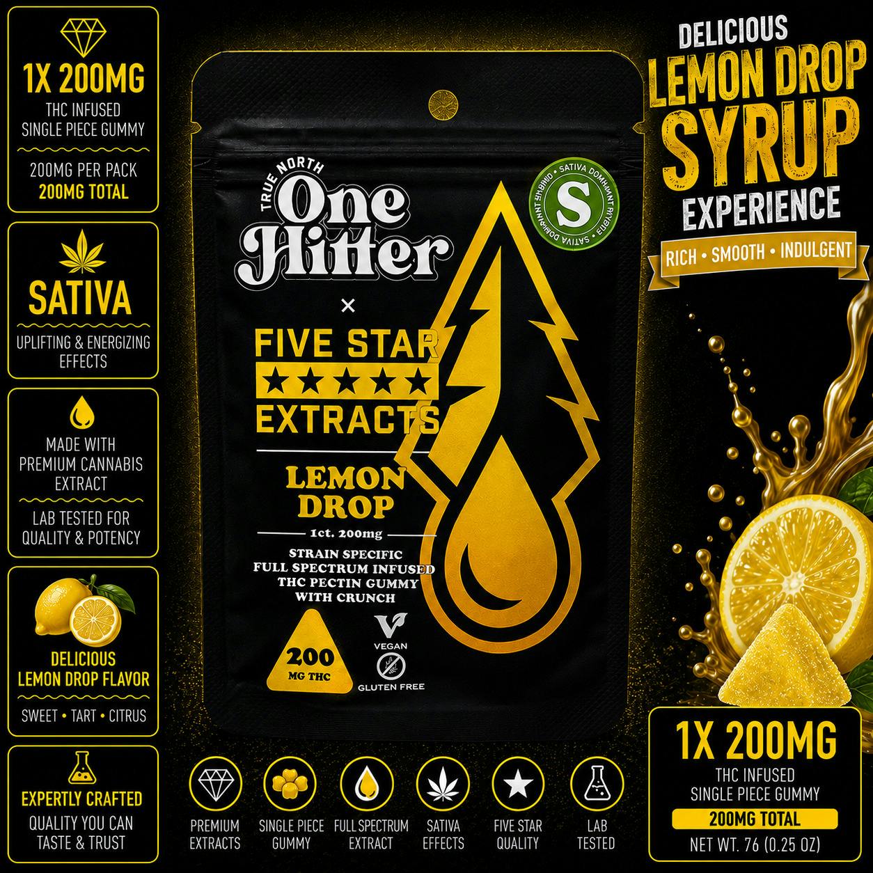 True North | One Hitter | Lemon Drop Live Gummies | 200mg | Single by True North Collective MI