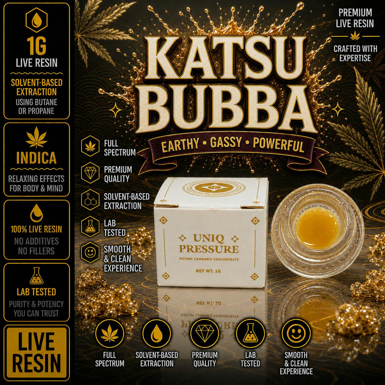 UNIQ PRESSURE | Katsu Bubba | Indica | 1G | Live Resin | REC at The H.U.B.