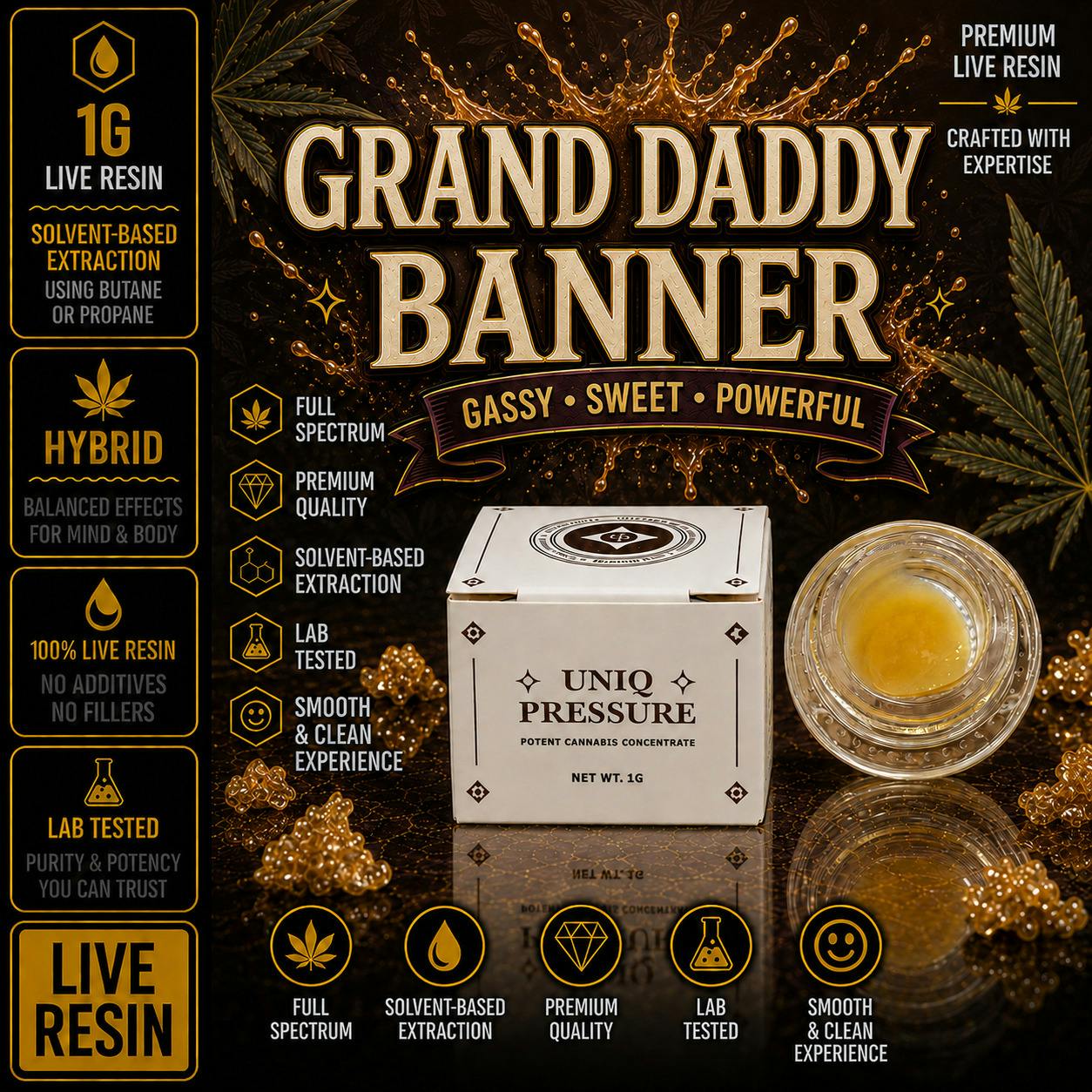 UNIQ PRESSURE | Grand Daddy Banner | Hybrid | 1G | Live Resin | REC at The H.U.B.