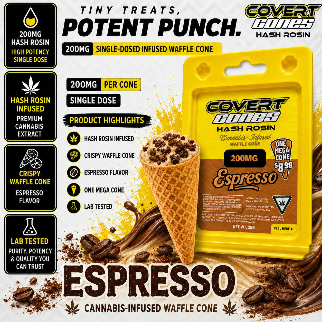 Covert Cones | Espresso | 200MG | Edible | REC
