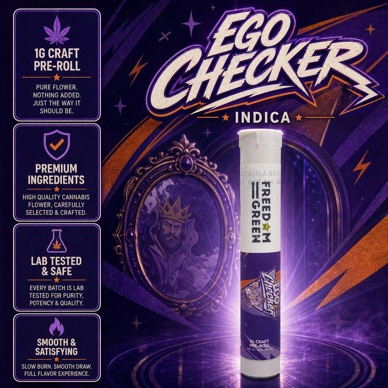 Freedom Green | Ego Checker | Indica | 1G Pre-Roll | REC at The H.U.B.
