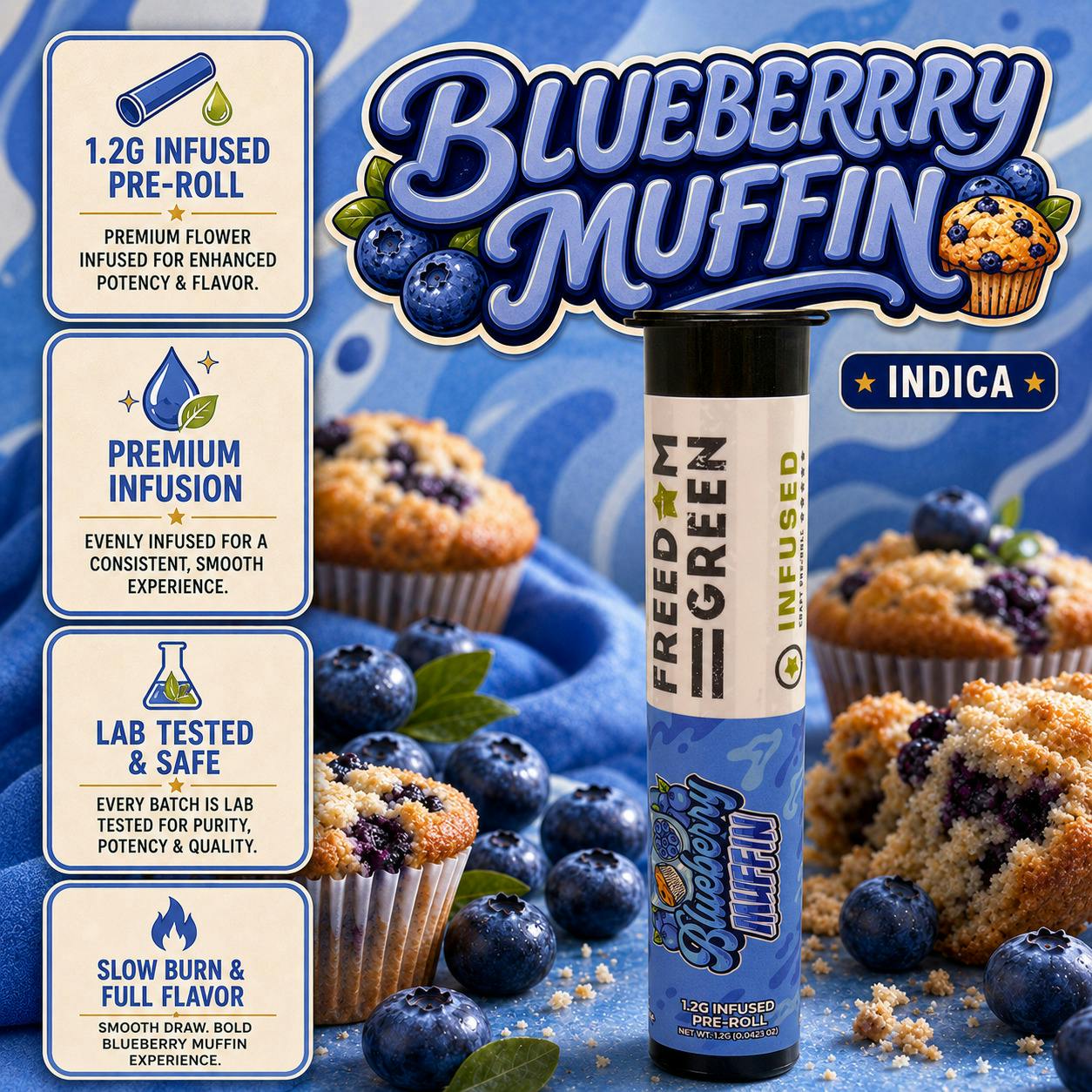 Blueberry Muffin | Infused Joint | 1.2g by Freedom Green
