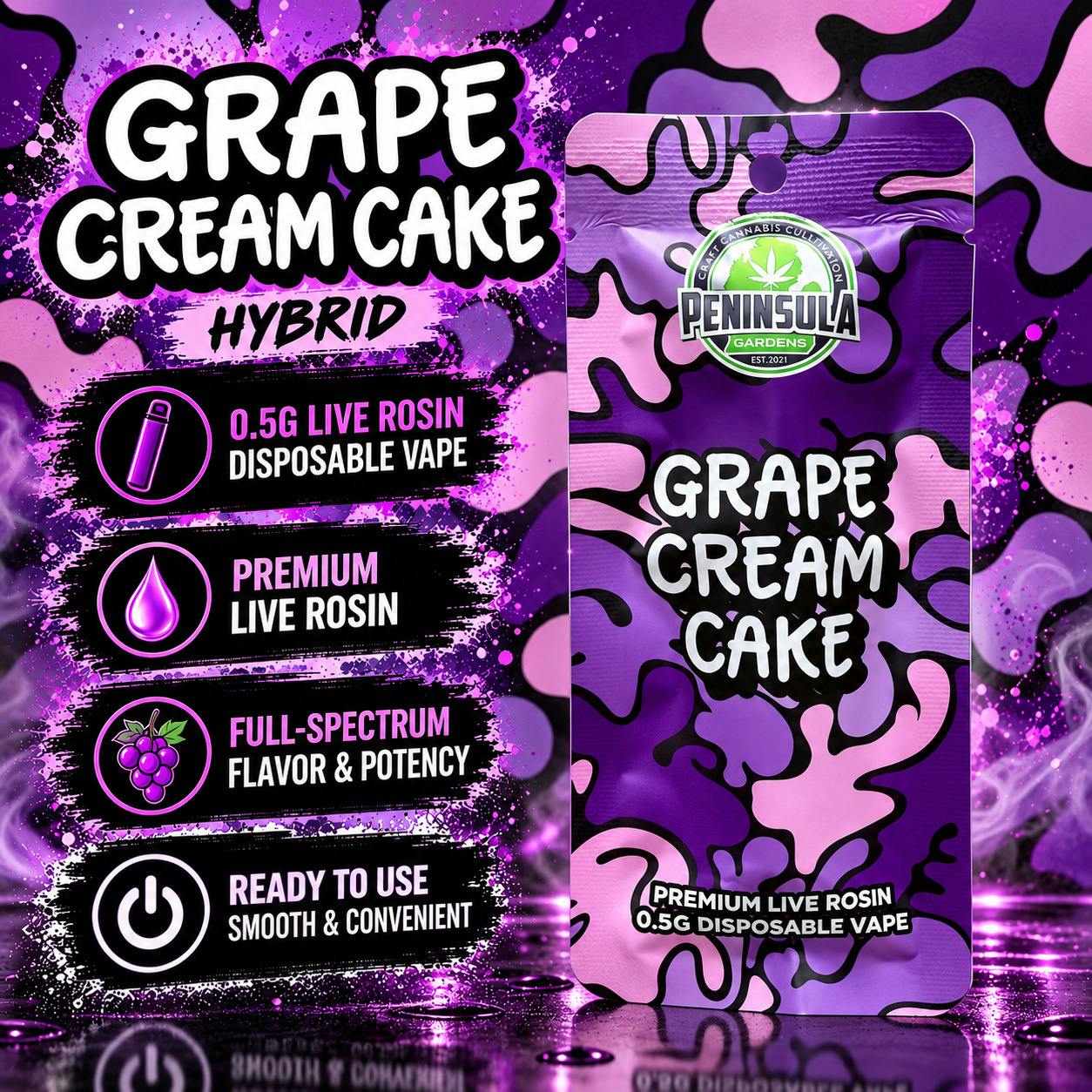 Grape Cream Cake | Live Rosin Disposable | 0.5g by Peninsula Gardens