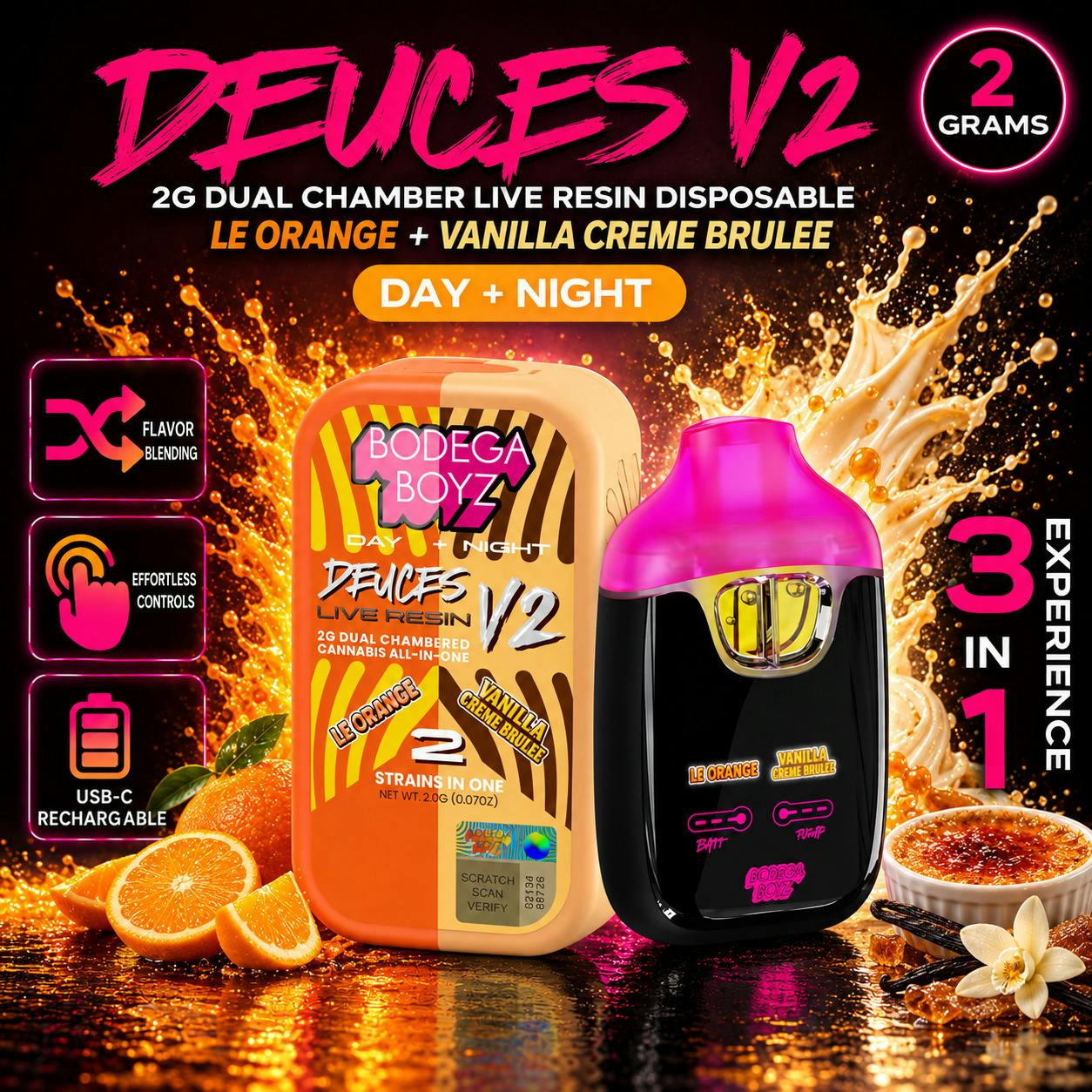 Le Orange x Vanilla Creme Brulee | Deuces Live Resin Disposable | 2g by Bodega Boyz